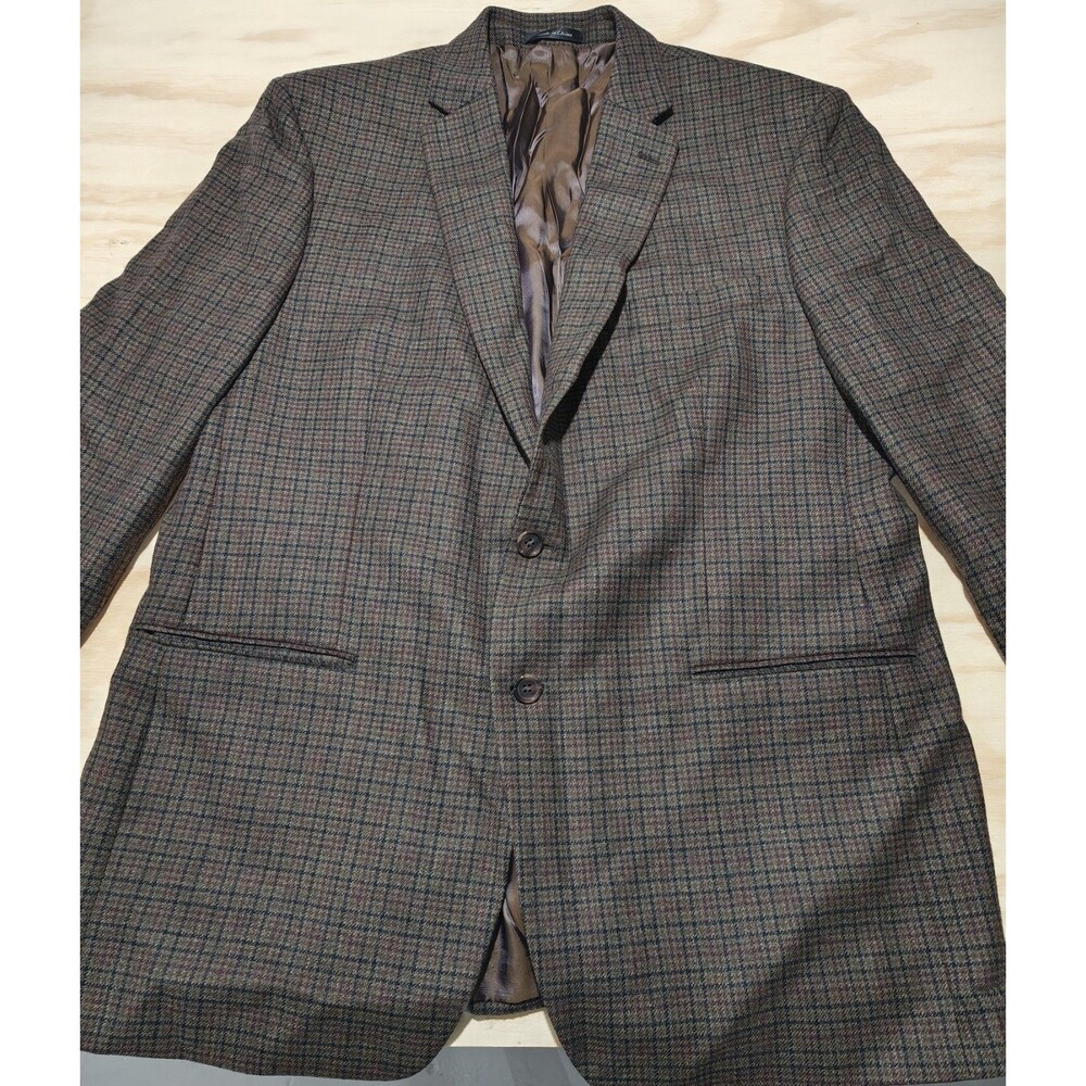 Lauren Ralph Mens 46L Lambswool Wool Blazer Sport Coat Gray Brown 2 Button